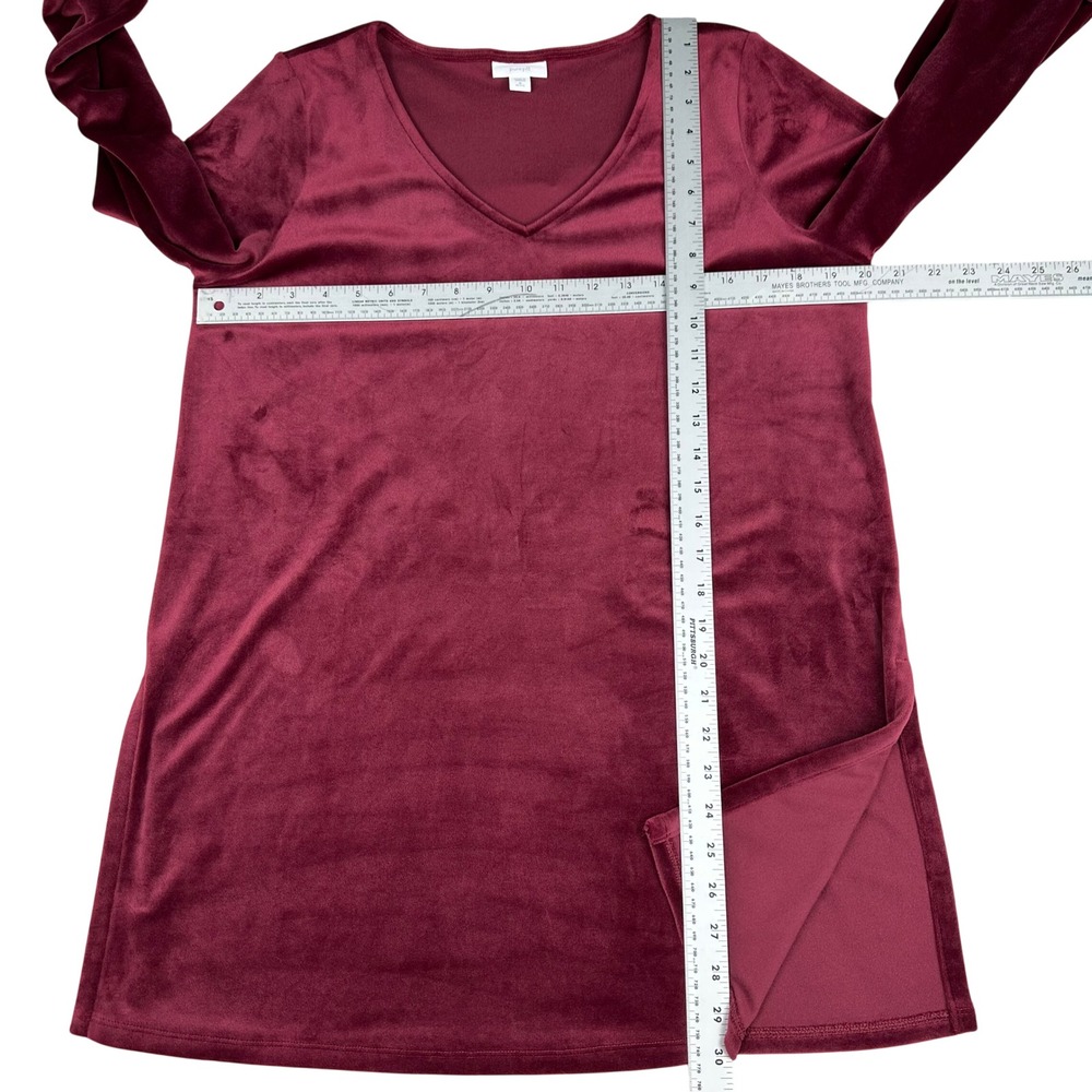 Pure Jill Burgundy Velvet V Neck Long Sleeve Tunic Top Petite M - Picture 4 of 8
